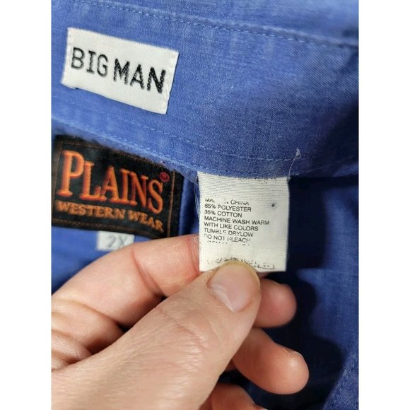 Western Plains Big Man Blue Double front pocket Pearl Snap Western Short Sz 2XB - Picture 6 of 7
